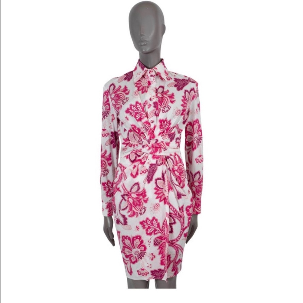 Etro Fuchsia and White Floral Long Sleeve Dress